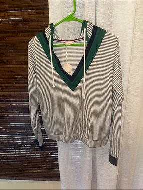 Hem & Thread Striped Top with Navy and Red Trim